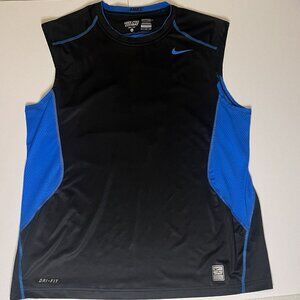 Nike Pro Combat Fitted Dri Fit Sleeveless Shirt Black Blue XL 452653-012